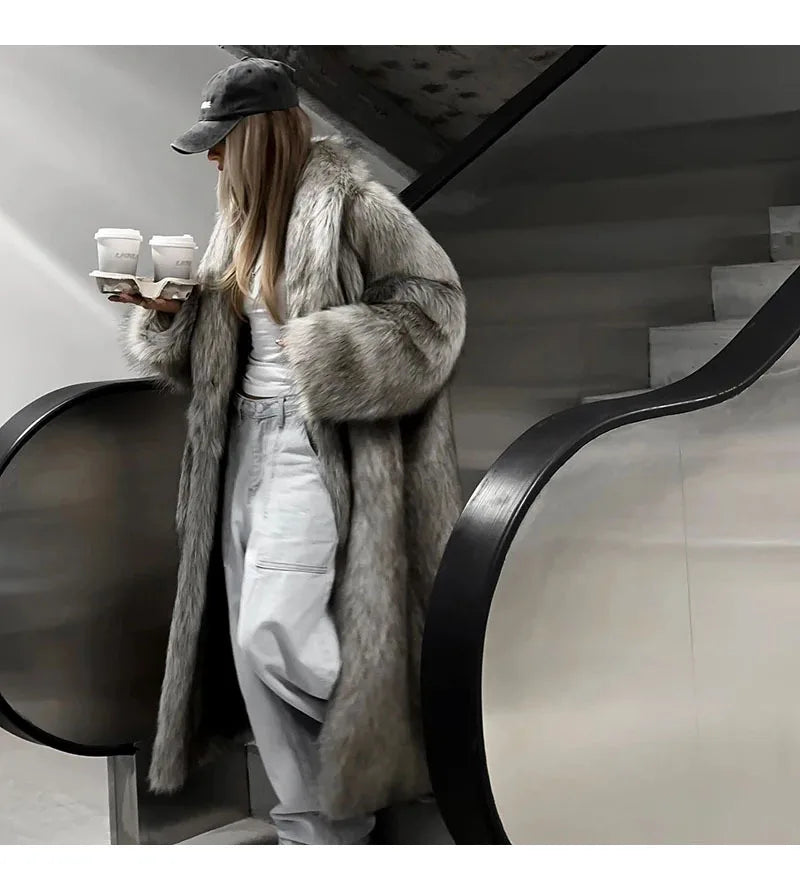 2025 Winter model faux fox fur coat for women, elegant design, latest model