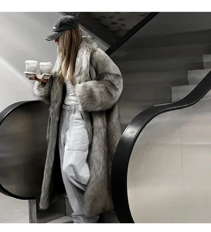 2025 Winter model faux fox fur coat for women, elegant design, latest model