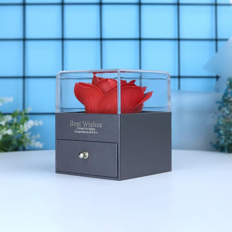 Heart pendant necklace, rose box, romantic gift