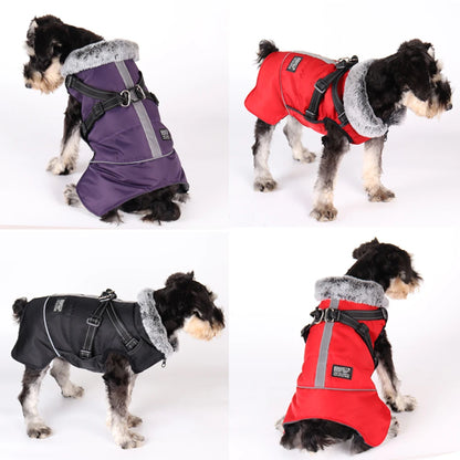 Dog winter jacket with harness, very warm jacket for small and medium-sized dogs