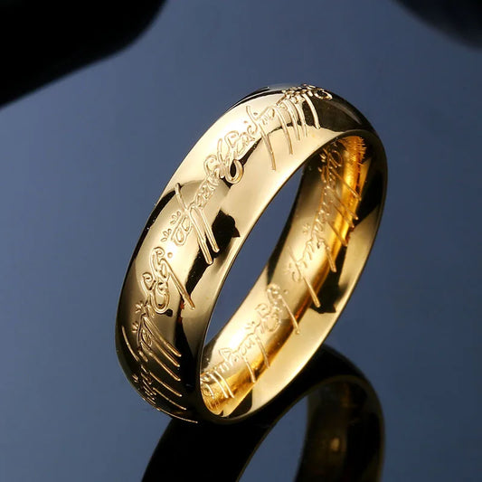 Rings of Power 3D engraved ring for men, gold or black