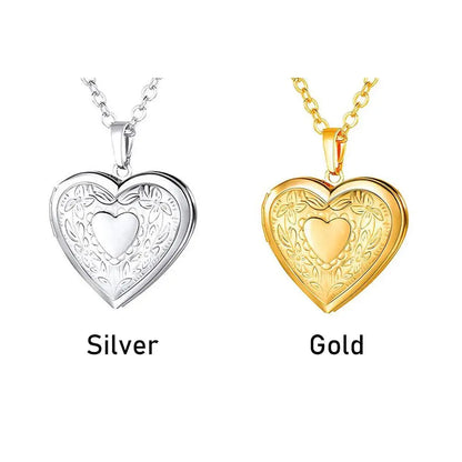 Heart locket necklace for women and men, gold or silver