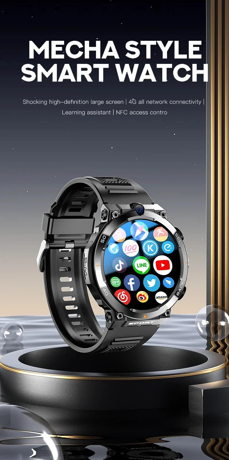 H10 4G LTE Smartwatch for Men, High-Tech, Dual Camera and Video Calls
