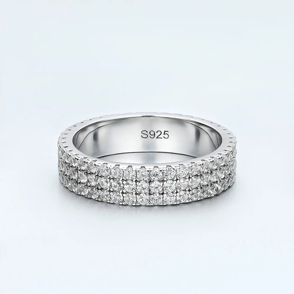 Full Moissanite Eternity Band -sormus, 925 hopea, 18k valkokultapinnoite