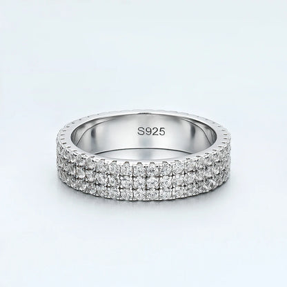 Full Moissanite Eternity Band -sormus, 925 hopea, 18k valkokultapinnoite