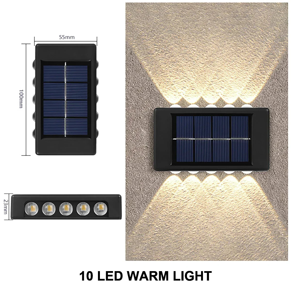 Solar-powered LED outdoor light, for the yard and garden, available in different variations
