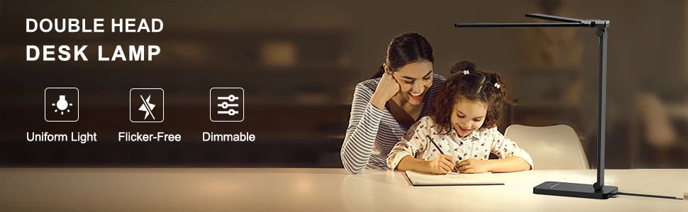 Double-headed LED table lamp, 5 color temperatures, 5 brightness levels