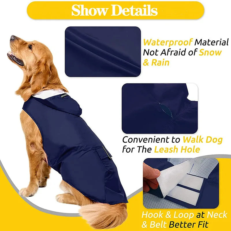 Dog raincoat, waterproof hoodie with reflective stripes, all sizes available
