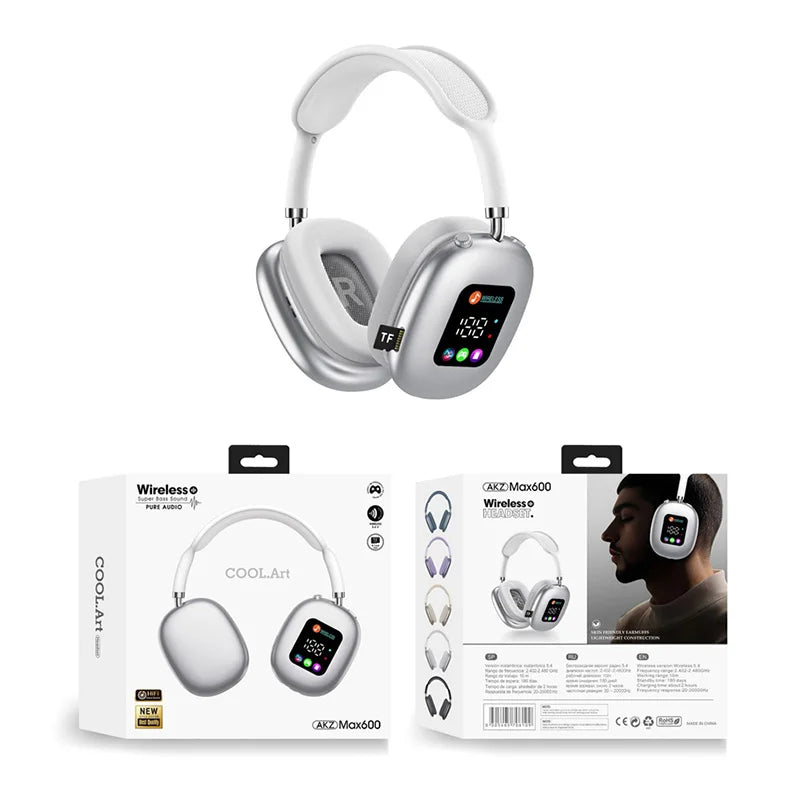 Premium wireless headphones with RGB display, memory card reader
