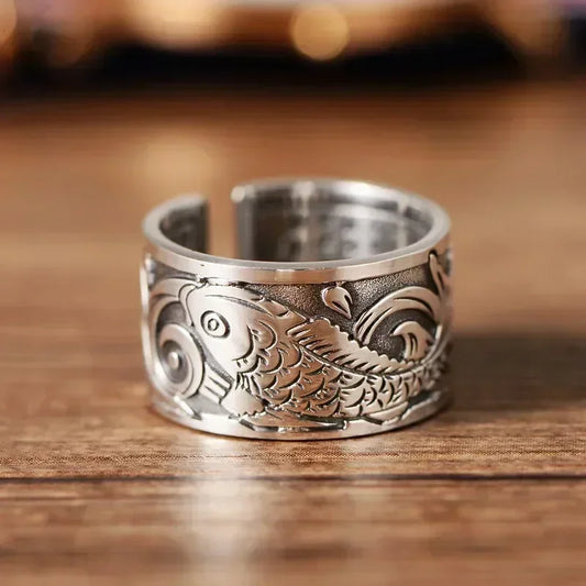 Silver-tone ring, oriental mysticism and modern style