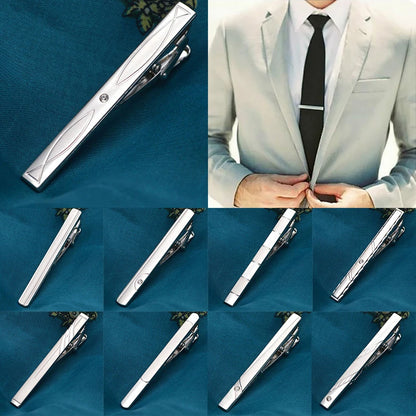 Men's silver-tone tie clip, decorated with beautiful crystal, available in different variations