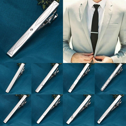 Men's silver-tone tie clip, decorated with beautiful crystal, available in different variations