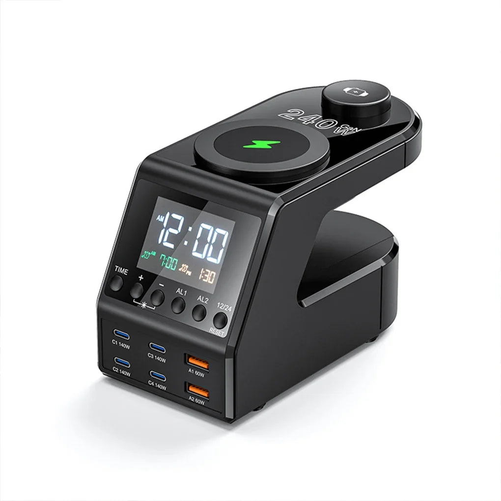 240W Langaton Latausasema – All-in-One Digitaalikello, Herätyskello ja Pikalataus