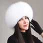 Women's genuine fox fur hat with earflaps, thick luxury winter hat