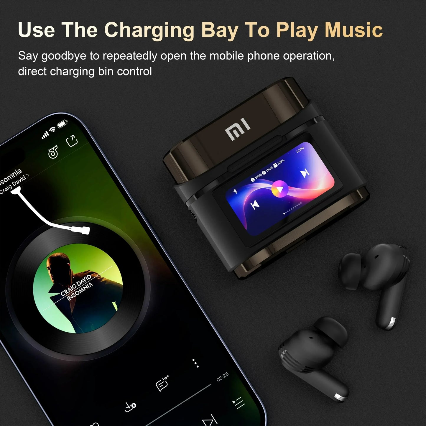 Xiaomi BD2 bluetooth headphones, charging case with digital display