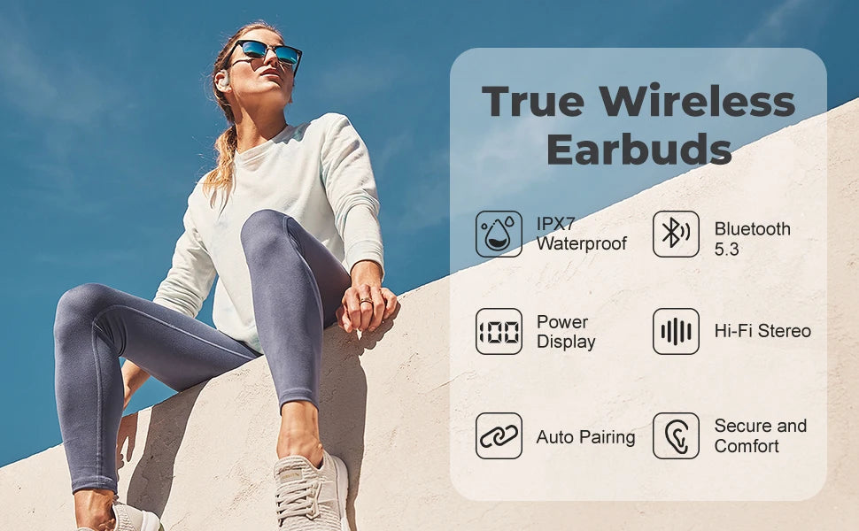 Bluetooth 5.3 Urheilukuulokkeet IP7 Vedenkestävä - ENC Kohinanvaimennus LED-näytöllä