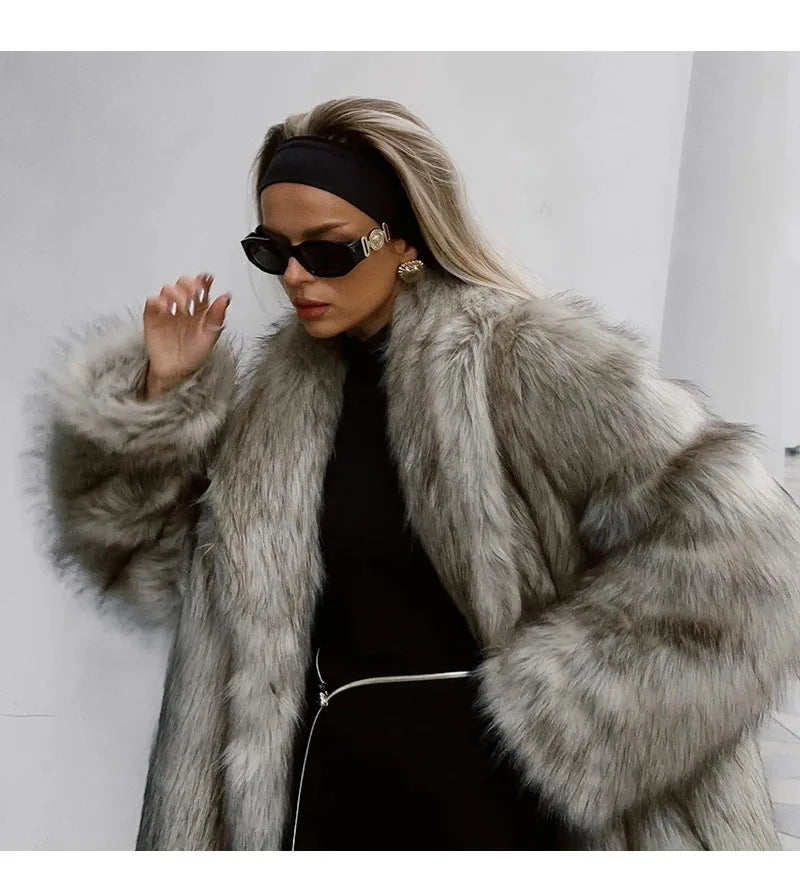 2025 Winter model faux fox fur coat for women, elegant design, latest model