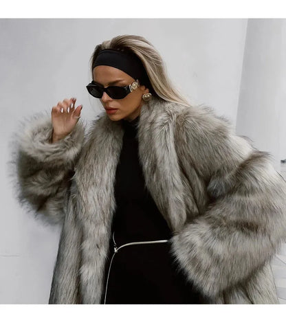 2025 Winter model faux fox fur coat for women, elegant design, latest model