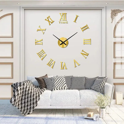 3D Acrylic Wall Clock with Roman Numerals - Mirror Surface DIY Self-Adhesive Clock