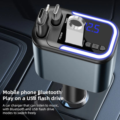 5-in-1 180W Autolaturi – Bluetooth 5.0 FM-lähetin, Pikalataus ja LED-valaistus