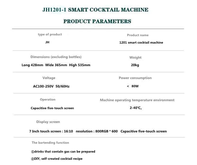 Smart cocktail machine, automatic bartender robot for restaurants and bars