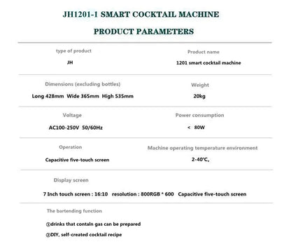 Smart cocktail machine, automatic bartender robot for restaurants and bars