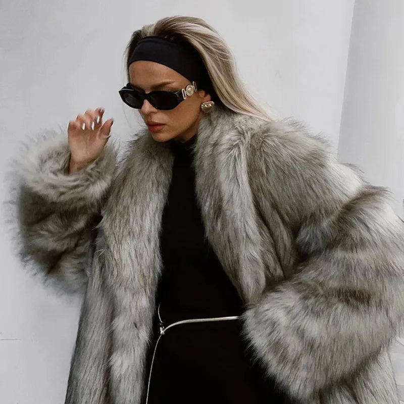 2025 Winter model faux fox fur coat for women, elegant design, latest model