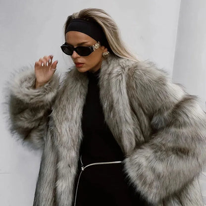 2025 Winter model faux fox fur coat for women, elegant design, latest model