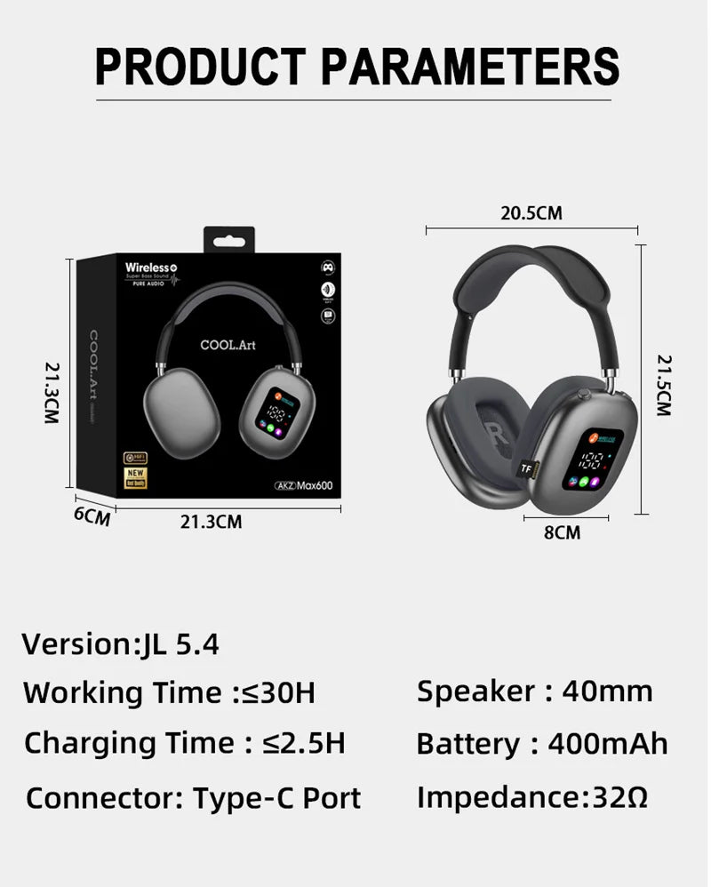 Premium wireless headphones with RGB display, memory card reader