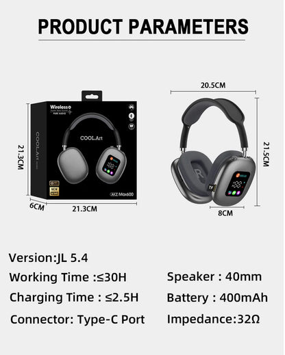 Premium wireless headphones with RGB display, memory card reader