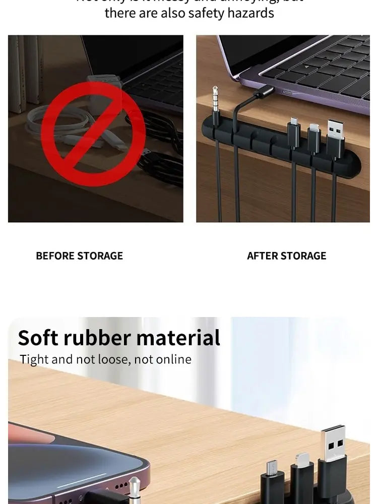 Kaapeliorganisaattori 5/7-reikäinen - Työpöydän Latauskaapelien Pidike, Hiiren ja Kuulokkeiden Kaapelikela