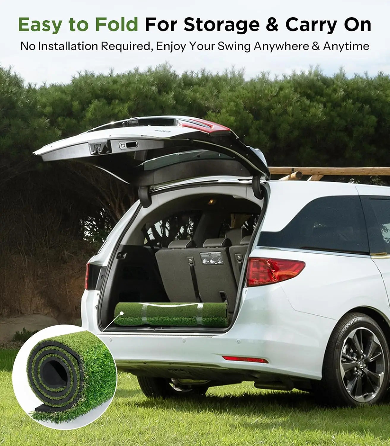 Golf practice mat 5x4ft, double-sided turf with swing guide lines