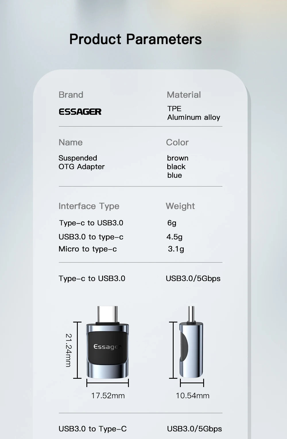 Essager USB 3.0 to Type-C OTG Adapteri - USB-A Muunnin MacBook & Laptop