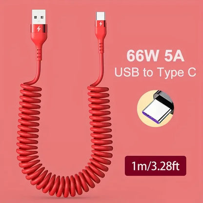 66W USB-C Kaapeli Sisäänvedettävä - 5A Pikalataus Type-C Jousimekanismilla