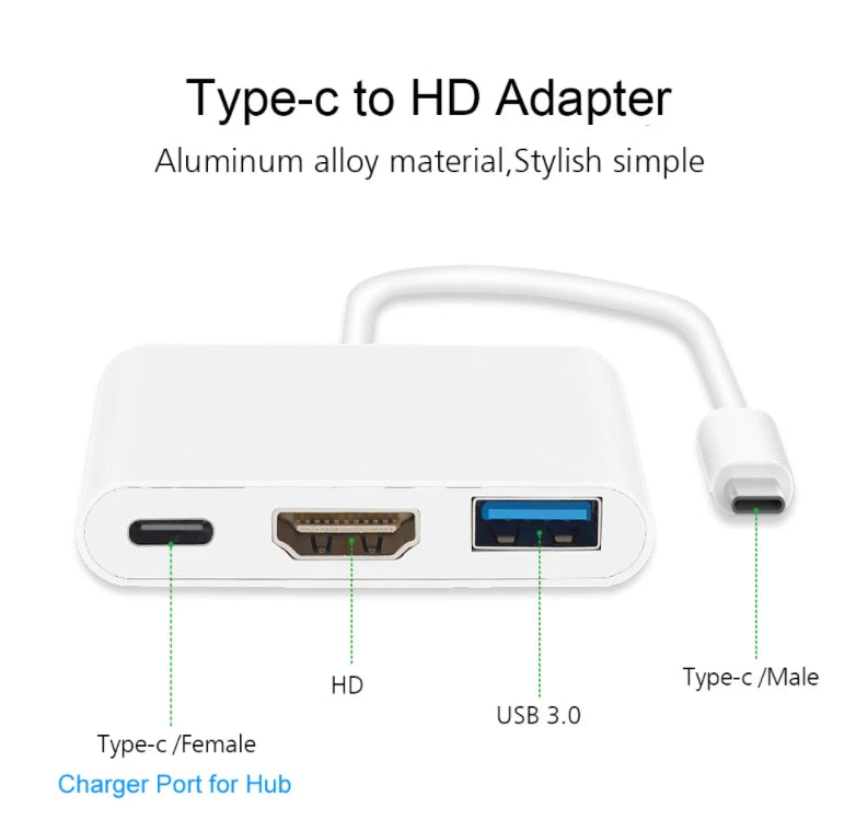 USB-C Hub HDMI 4K Adapteri - 3-in-1 Type-C Muunnin MacBook & Laptop