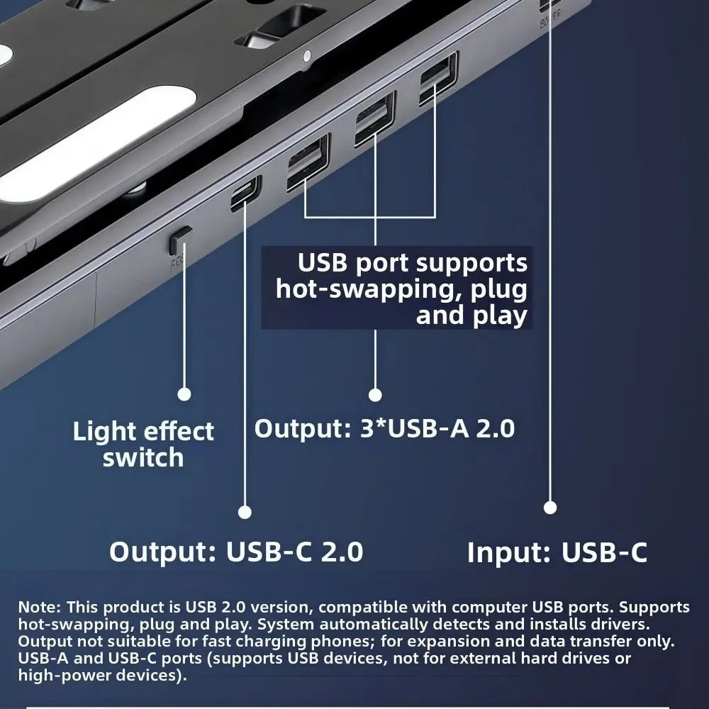4-in-1 RGB Laptop-teline - Alumiininen Telakointiasema Jäähdytyksellä