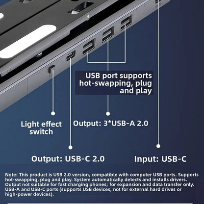 4-in-1 RGB Laptop-teline - Alumiininen Telakointiasema Jäähdytyksellä