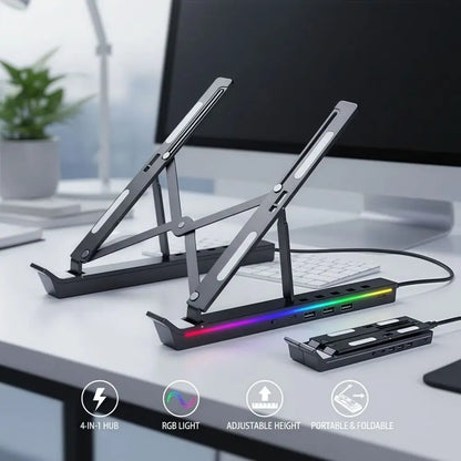 4-in-1 RGB Laptop-teline - Alumiininen Telakointiasema Jäähdytyksellä