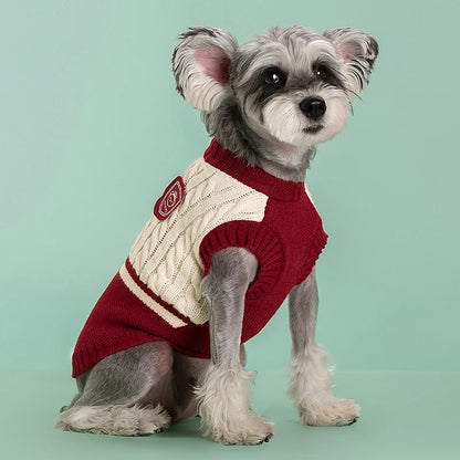 Dog winter sweater, fashionable college-style sweater