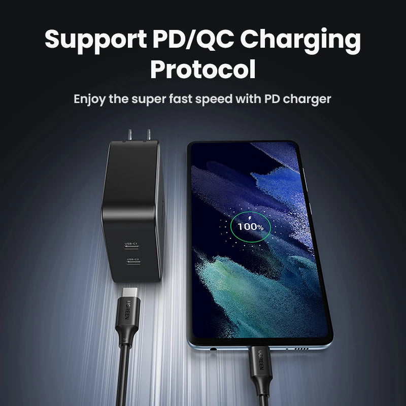 UGREEN 100W USB-C Latauskaapeli – PD 3.0 Pikalataus 5A – iPhone 15, MacBook, iPad Pro – 0.5M