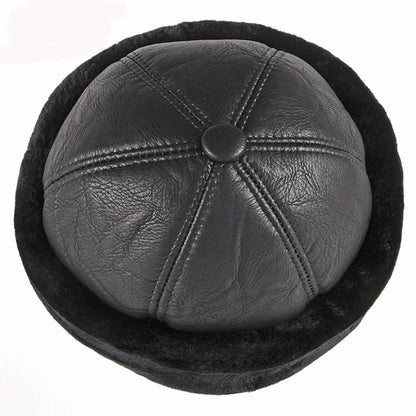 Men's leather and fur hat with fleece lining