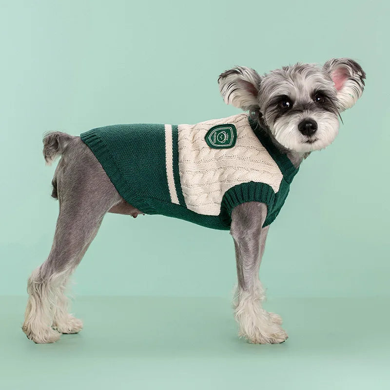 Dog winter sweater, fashionable college-style sweater