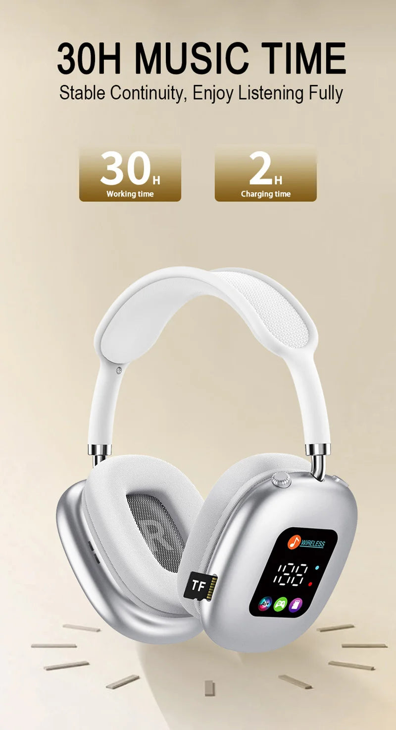 Premium wireless headphones with RGB display, memory card reader