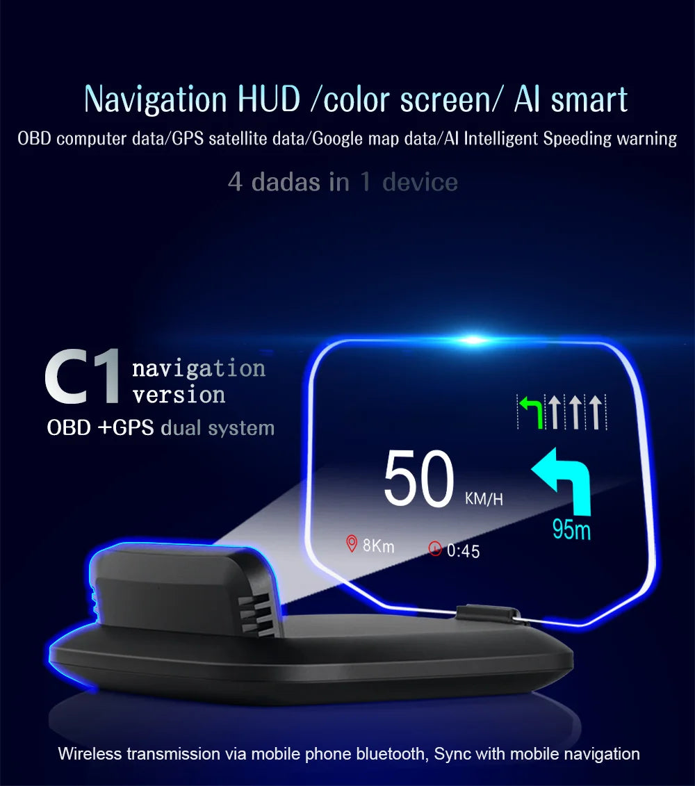 C1 HUD Head-Up Display - OBD2 GPS Navigointi Tuulilasiprojektori Autoon