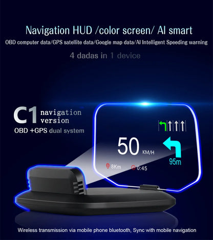 C1 HUD Head-Up Display - OBD2 GPS Navigointi Tuulilasiprojektori Autoon