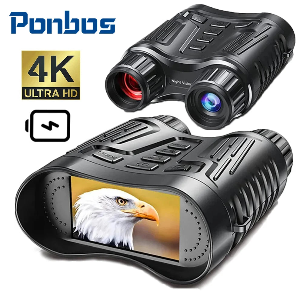 Ponbos NV2180 4K UHD Taktinen Yönäkökiikarit - 36MP Kamera, 8x Zoom, Infrapuna Metsästykseen ja Retkeilyyn