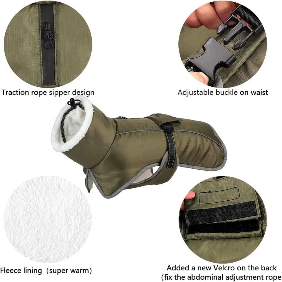 Dog winter jacket for large dogs, warm and reflective