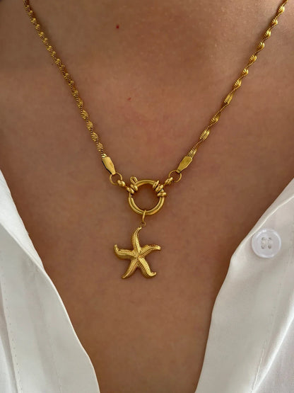 Starfish necklace with flat snake chain for women
