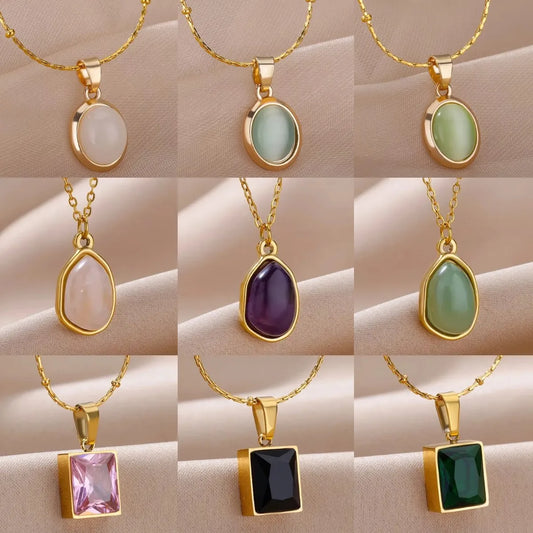 Trendy opal stone pendant necklace, available in different variants