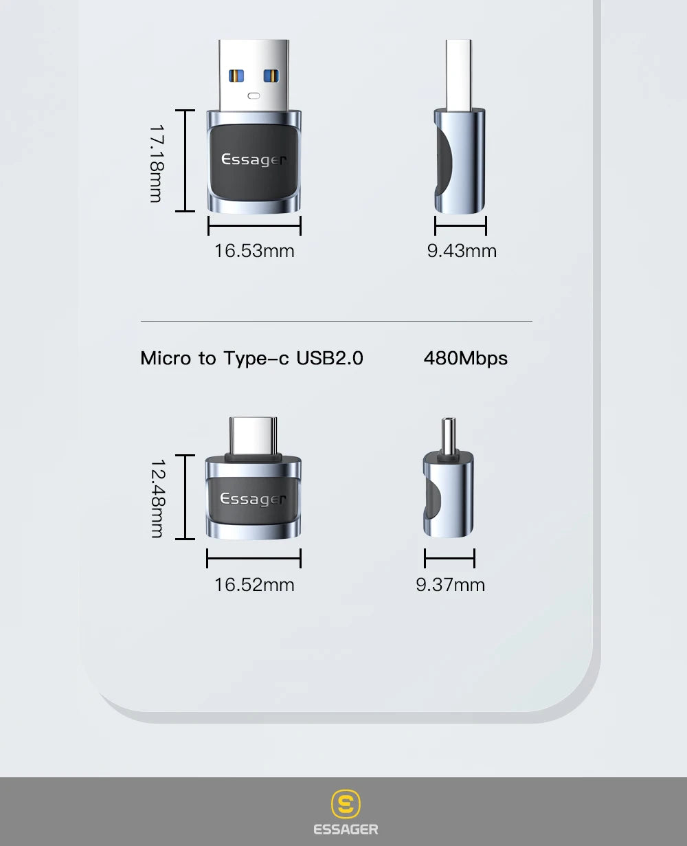 Essager USB 3.0 to Type-C OTG Adapteri - USB-A Muunnin MacBook & Laptop